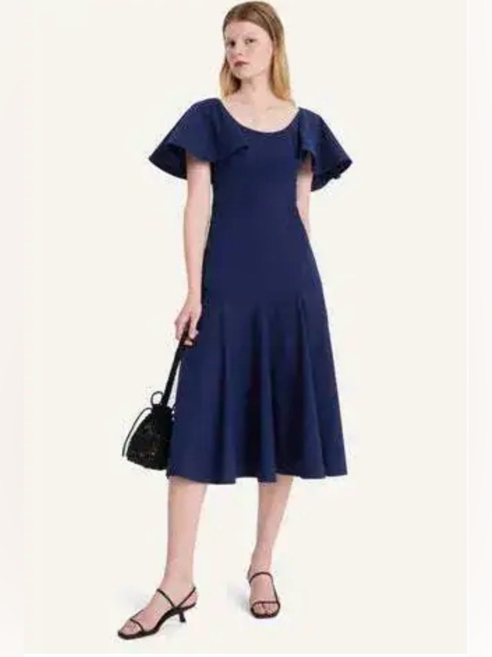 Off-Shoulder Royal Blue Midi Dress with Flared Hem